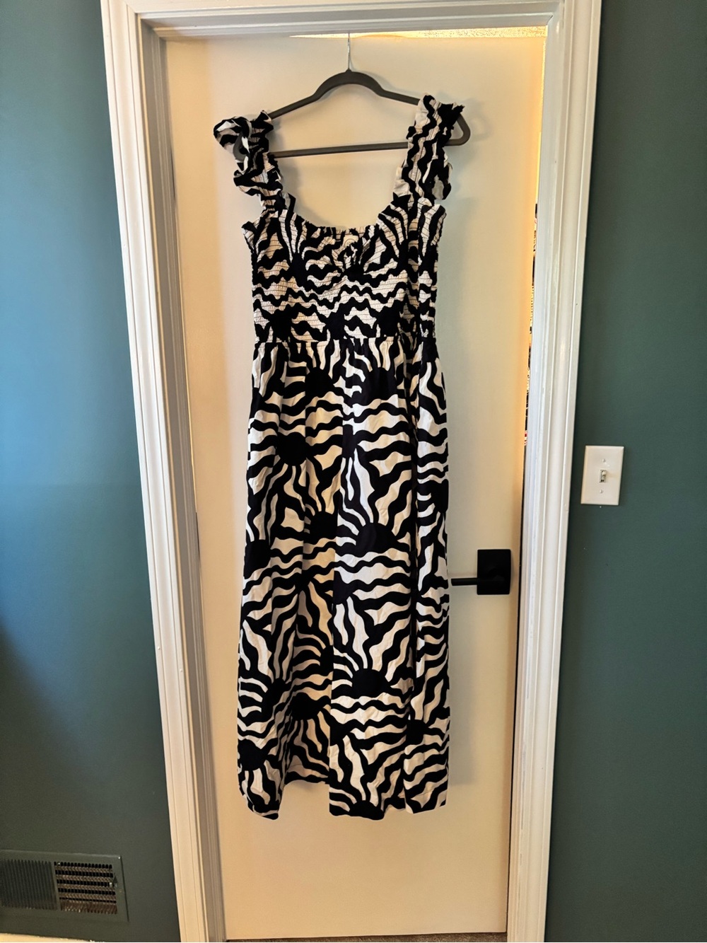 LOFT Black and White Zebra-Print Smocked Midi Dress - Picture 3 of 6